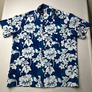 Kennington Ltd California Vintage Mens Large Blue Hibiscus Floral Hawaiian Shirt